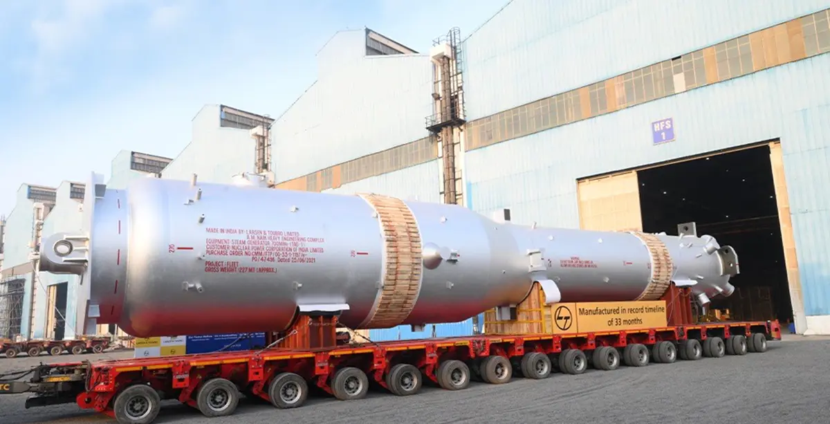 First Steam Generator (SG), for indigenously developed 10 X 700 MWe PHWR Fleet Programme manufactured in record time of 33 months
